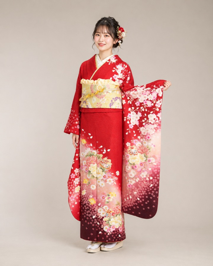 赤の振袖(白桜)