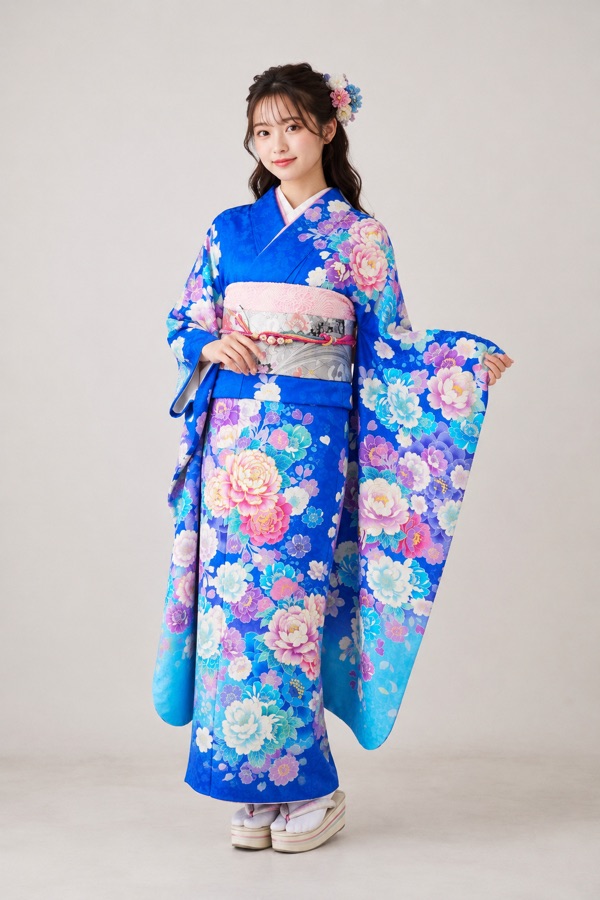 青の振袖(牡丹)