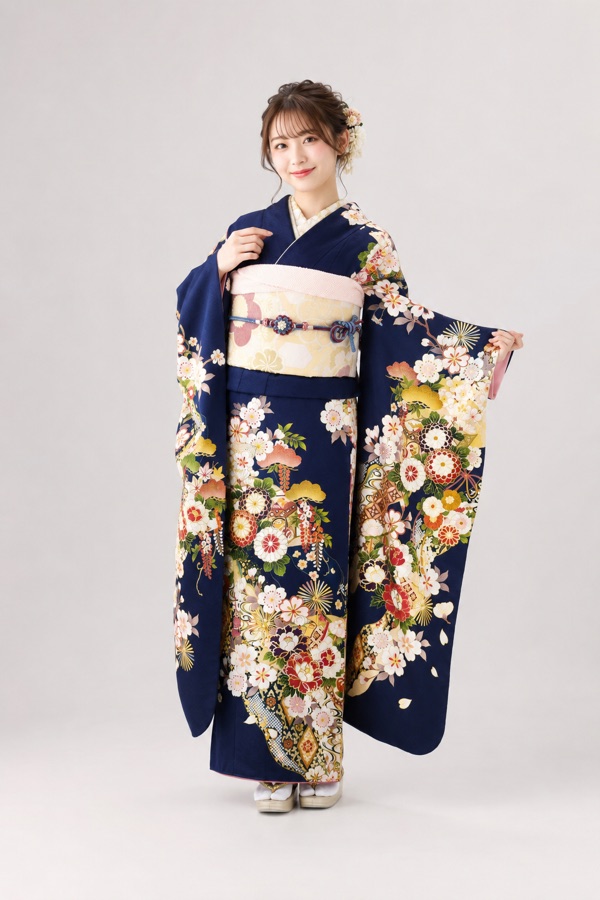 紺色の振袖(着用イメージ)