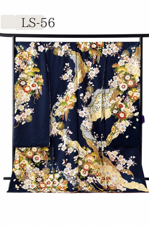 紺色の振袖(衣桁・LS-56)