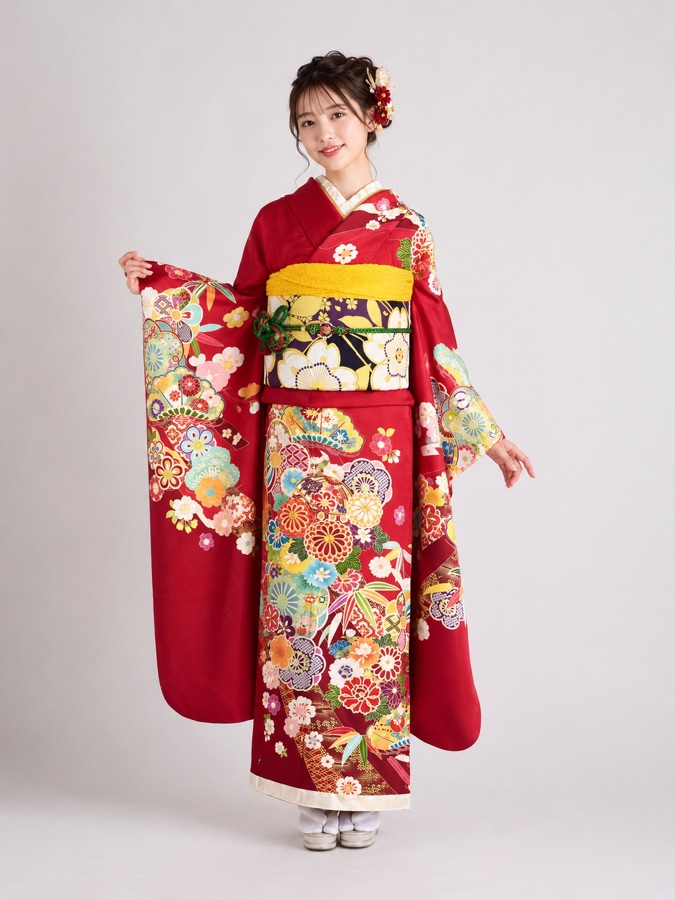 赤茶色の振袖(着用イメージ)