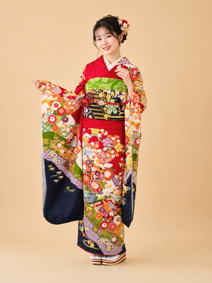 赤色の振袖(着用イメージ)