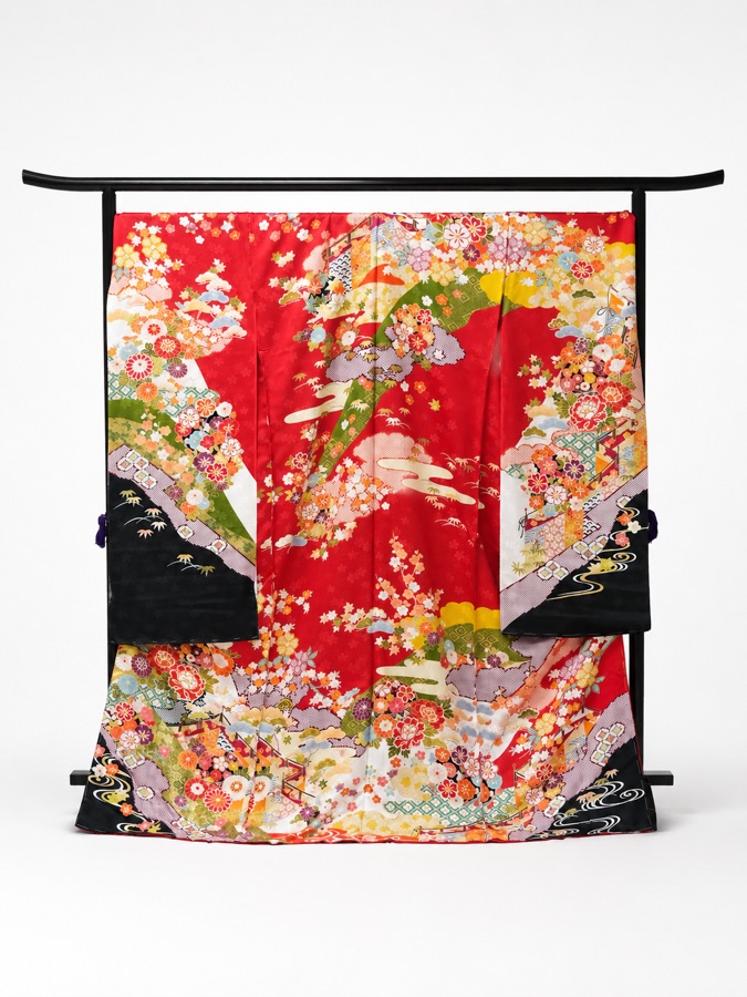 赤色の振袖(衣桁)
