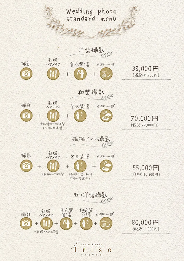 フォトウェディング料金表